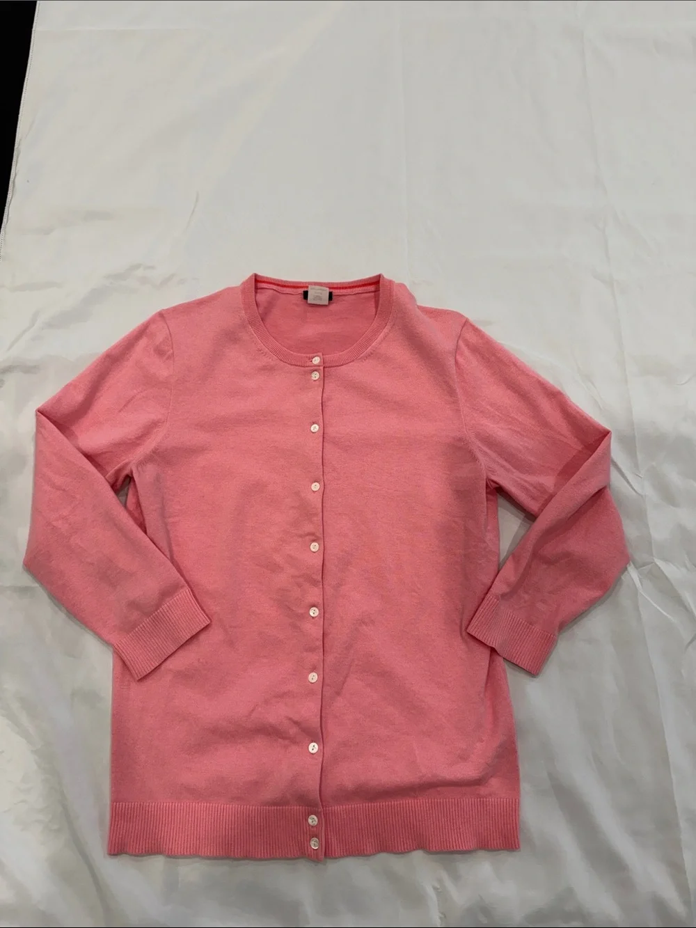 J Crew 3/4 Sleeve Pink Button-Up Cotton Blend Cardigan—Large